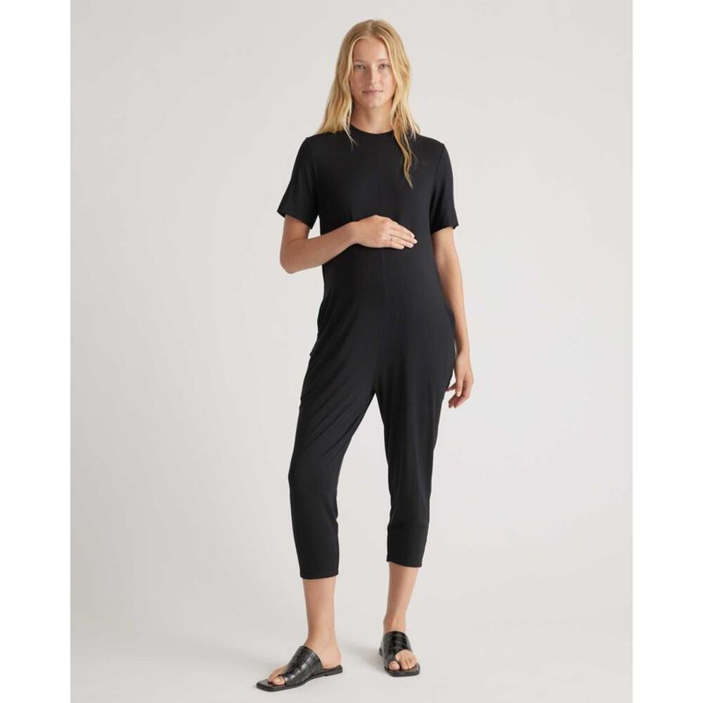 Quince Black Short-Sleeve Jumpsuit